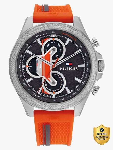 Tommy Hilfiger Multifunction Black Dial Orange Silicone Strap Analog Watch  - For Men TH1792084,NTTH1792084