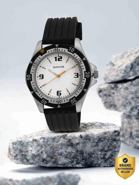 SF Quartz White Dial Black Plastic Strap Analog Watch - For Men NT7930PP01