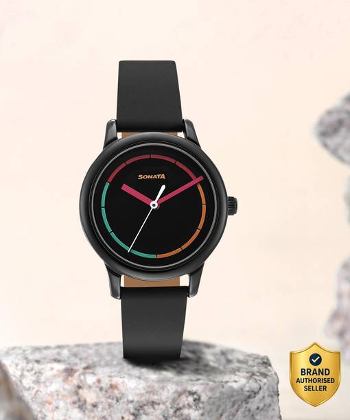 Sonata Splash Black Dial Black Plastic Strap Analog Watch - For Women 8178NP01