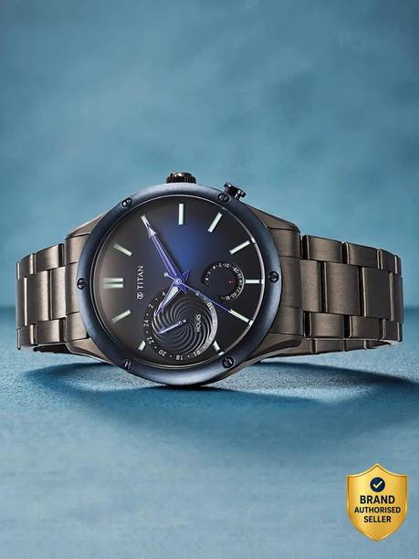 Titan Stellar Multifunction Blue Dial Anthracite SS Strap Analog Watch - For Men NT10009KM01,NU10009KM01