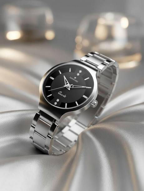 Watch for Women Black Studded Dial with Silver Bracelet Strap Girls Analog Watch  - For Women ED-2094W