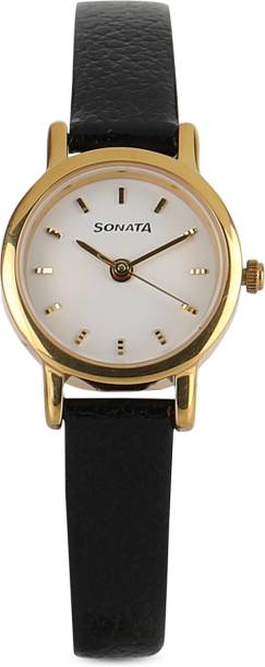 Sonata Quartz White Dial Black Leather Strap Analog Watch - For Women NT8976YL02W,NP8976YL02W,NU8976YL02W