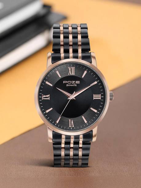 Sonata Poze Noir Storm Quartz Black Round Dial Men's Watch Analog Watch - For Men SP70058KM01,SP70058KM01W