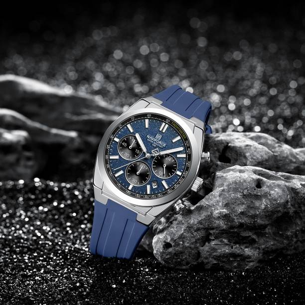 Mutifunctional Blue Dial With Blue Silicon Strap Analog Watch - For Men NF8080 Stylish Choronograph