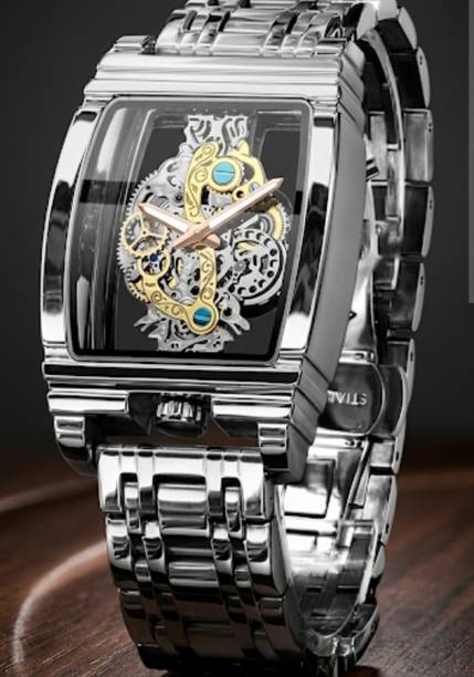 Transparent Automatic Analog Watch  - For Men Silver Barrel Mechanical