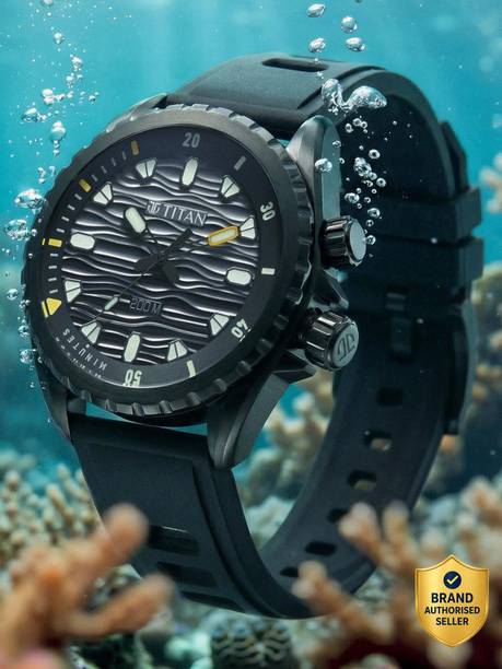 Titan Zero Hour Diver's 200m with Black Dial Black FKM Strap Analog Watch - For Men 10068NP01