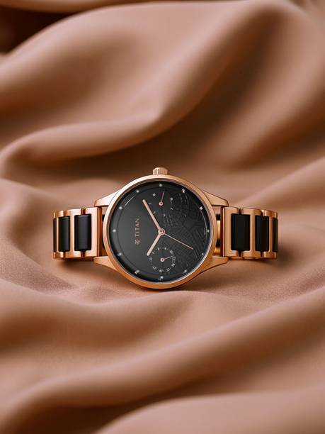 Titan Multifunction Black Dial RoseGold & Black Acetate Strap Analog Watch - For Women NT2670WD01,NU2670WD01