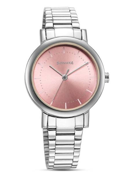 Sonata ESSentials Pink Dial Silver SS Strap Analog Watch - For Women 8174SM03
