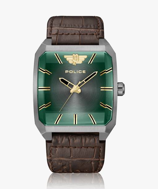Police Quartz Green Dial Brown Leather Strap Analog Watch - For Men PLPEWJA0006003