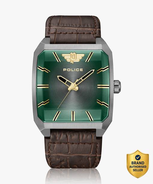 Police Quartz Green Dial Brown Leather Strap Analog Watch - For Men PLPEWJA0006003,NTPLPEWJA0006003,NTPLPEWJA0006003W
