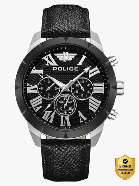 Police Police Multifunction Black Dial Black Leather Strap Analog Watch  - For Men PLPEWGF0039341|PLPEWGF0039341|NTPLPEWGF0039341