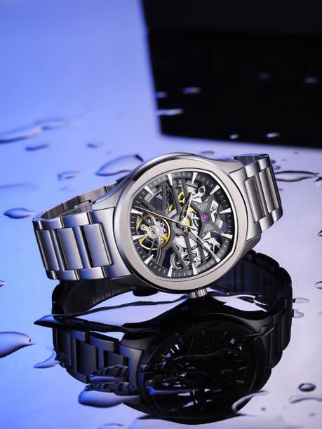 Alix AL2924S Black Skeleton Dial With Silver Stainless Steel Strap Analog Watch  - For Men