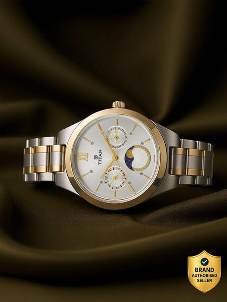 Titan Workwear Multifunction Silver Dial Silver & Gold SS Strap Analog Watch - For Women NT2590BM01,NU2590BM01