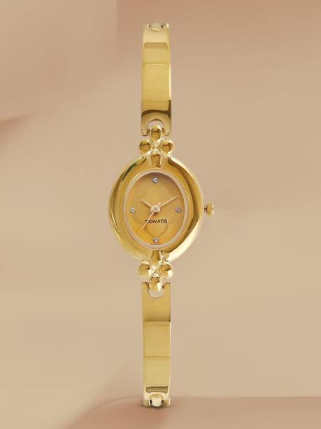 Sonata Quartz Champagne Dial Gold Metal Strap Analog Watch - For Women NT8093YM01,NU8093YM01