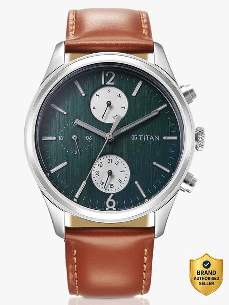 Titan Wrist Wit Multifunction Green Dial Brown LeatherStrap Analog Watch - For Men 1805SL11,NU1805SL11