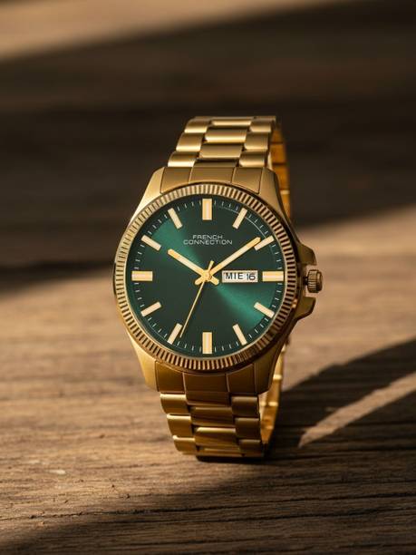 Dayzon Day Date Green Sunray Round Dial | Men's Gold Analog Watch Analog Watch - For Men FCN0121GM