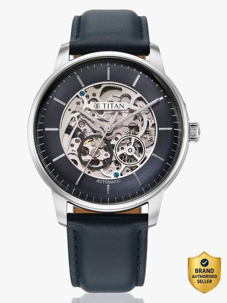 Titan Automatic Midnight Blue Dial Blue Leather Strap Analog Watch - For Men 90195SL01,NU90195SL01
