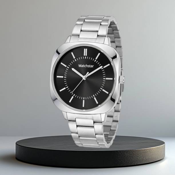 watchstar Black Dial Stainless Steel Watch for Men & Boys Stainelss Steel Moon Dial Wrist Watch Analog Watch  - For Men