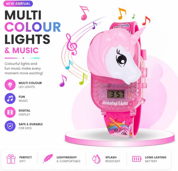 Digital Watch  - For Girls Kids Digital LED Music Watch 3D Cartoon Unicorn Wrist Watch with Flashing Lights