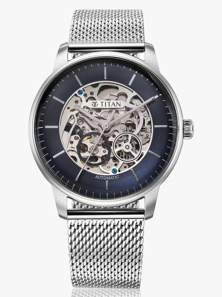 Titan Automatic Dark Blue Dial Silver Metal Strap Analog Watch - For Men 90195SM01,NU90195SM01