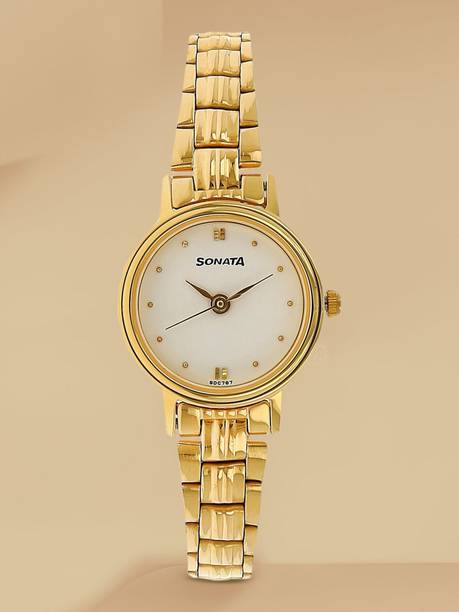 Sonata White Dial Gold Stainless Steel Strap Analog Watch - For Women NT8096YM01