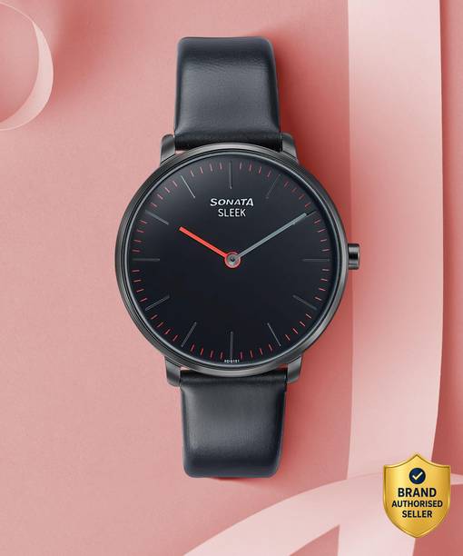 Sonata Sleek Black Dial Black Leather Strap Analog Watch - For Women 8191NL01,NU8191NL01
