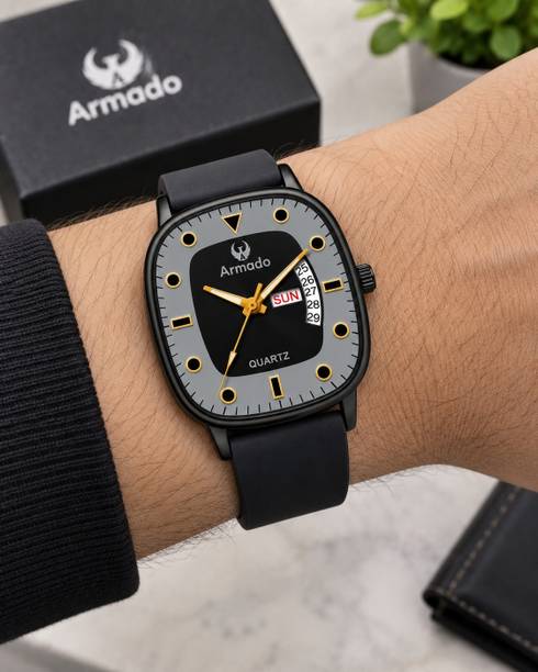 ARMADO AR-MH-1281541-Bull Grey Armado Watch for Boys I Square Dial | Day & Date Display | Silicone Strap Analog Analog Watch - For Men