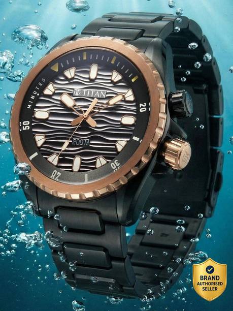 Titan Zero Hour Diver's 200m Black Dial Black Stainless Steel Strap Analog Watch - For Men 10068KM02