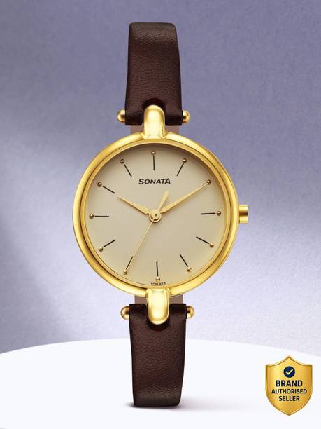 Sonata Gold Edit Champagne Dial Brown LeatherStrap Analog Watch - For Women NR87043YL02W,87043YL02W