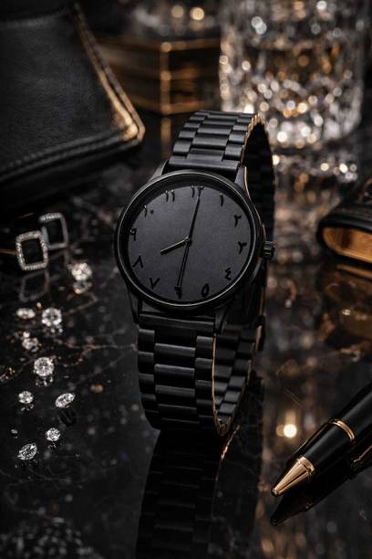 For Men Men's Black Stainless Steel Strap Analog Watch with Minimal Arabic Dial Analog Watch - For Men For Men Men's Black Stainless Steel Strap Analo