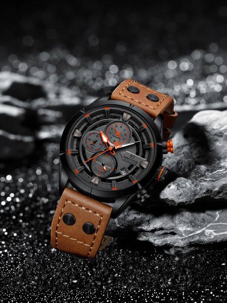 Bold black and brown color carbon fiber crafted dial design with chronograph Analog Watch - For Men NF8045 Vintage Sports Trend