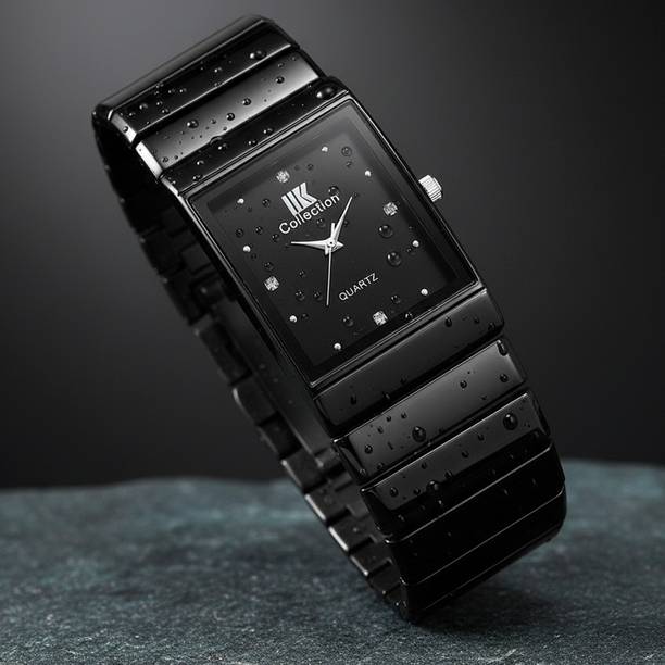 IIK Collection Black Studded Rectangle Dial with Black Bracelet Strap Analog Watch  - For Men