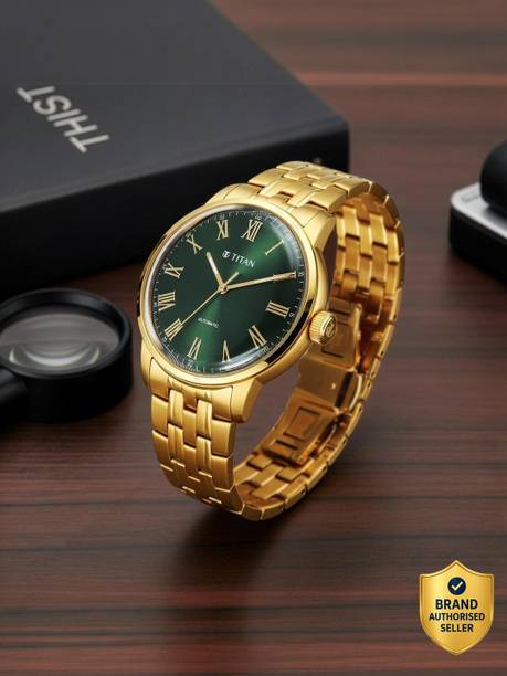 Titan Aurelian Concealed Automatic Green Dial Roman Numerals SS Strap Analog Watch  - For Men 90110YM02