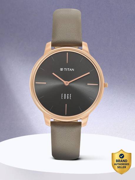 Titan Edge Quartz Grey Dial Brown Leather Strap Analog Watch  - For Women NT2654WL01,NU2654WL01