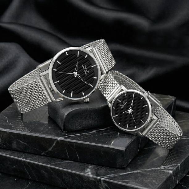 Stainless Steel Chain Couple's Analog Watch - For Couple LDCM-WT083-BLK-CH