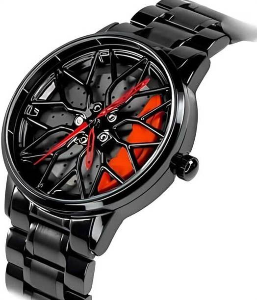 Trendy Casual Mens Watch (Spinning Wheel-Red) Luxury Stainless Steal Watch Analog Watch  - For Men Spinning Wheel-Red Watch