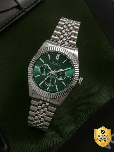FUNCTIQ Green Sunray Round Dial | Men's Silver Multifunction Watch Analog Watch - For Men FCN0124NSM