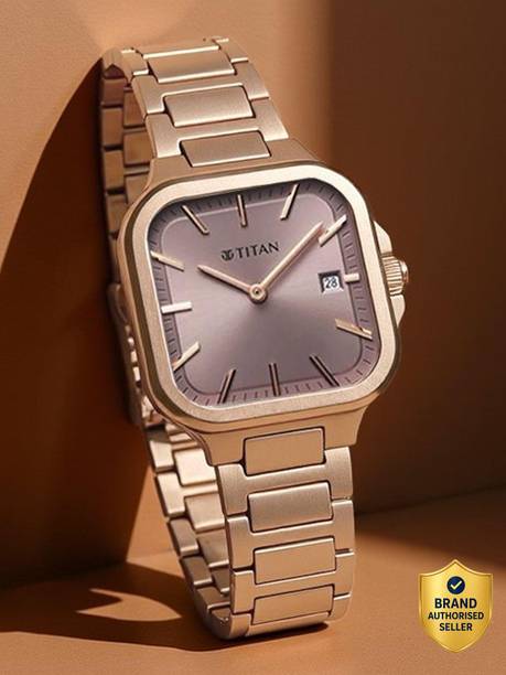 Titan Slim Square Lavender Dial Rose Gold Stainless Steel Strap Analog Watch - For Women 95291WM01,NU95291WM01