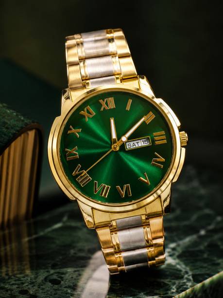 SOLEVA DAY AND DATE DISPLAY Analog Watch  - For Men LUXURY GOLD GREEN DIAL