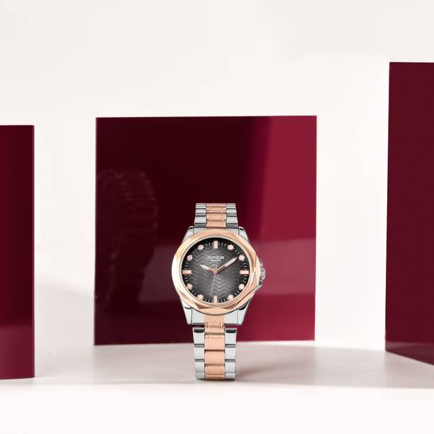 Sonata Poze 7 Black Dial Rose Gold Sheet Metal Strap Analog Watch - For Men SP70088KM01W
