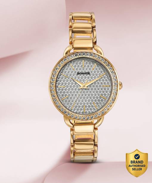 Sonata Wedding Bling Silver Dial Rose Gold MetalStrap Analog Watch - For Women 87052WM04,NU87052WM04