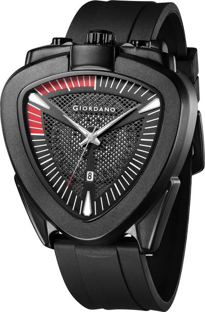 GIORDANO Black Triangular Textured Dial, Date Display and Black Silicone Strap Analog Watch  - For Men