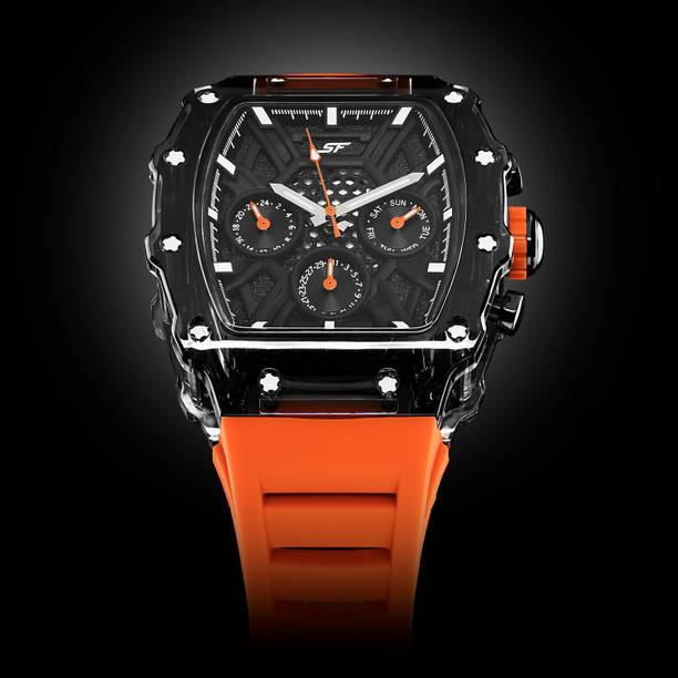 SF Maiden Voyage Quartz Multifunction Black Dial Orange Silicon Strap Analog Watch - For Men 77178PP01W,NU77178PP01W