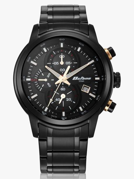 Titan Octane Chronograph With Date Black Dial Black SS Strap Analog Watch - For Men NT90086KM05,NT77083YM05,90086KM05,NU90086KM05