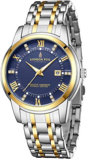 Regent Collection Blue Dial Two Tone Silver Gold Strap Metal Case Date Display Analog Watch - For Men LFM10002-44