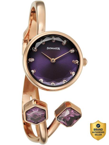 Sonata Aura 2.0 Quartz Purple Dial Rose Gold Stainless Steel Strap Analog Watch - For Women 87094WM01W