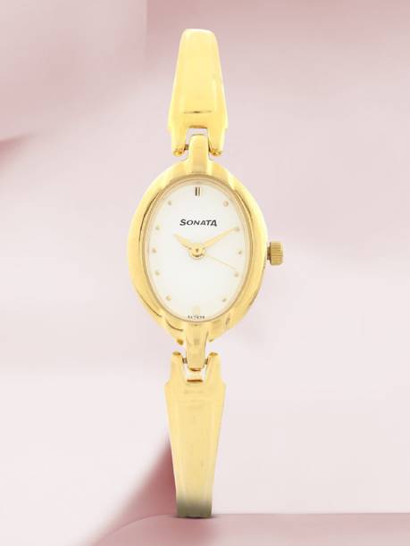 Sonata Quartz White Dial Gold Metal Strap Analog Watch - For Women NT8048YM01,NU8048YM01