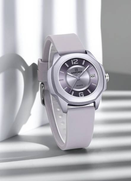 Puprle Super soft silicon strap sunburst pattern dial with luminous hands Analog Watch - For Women NF7107 polygonal case enhances its distinctive style