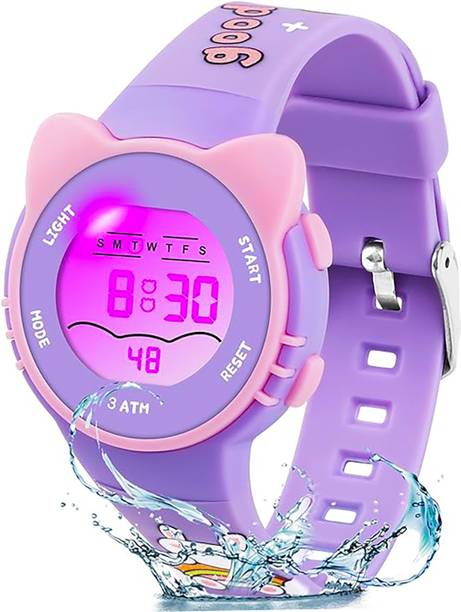 Kitty Style Printed Cartoon Night Light & Alarm Waterproof Kids(5-13 Years) Digital Watch  - For Boys & Girls D2306-2250-X