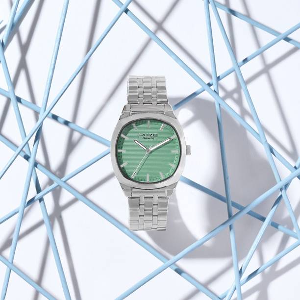 Sonata Poze 7 Green Dial Silver Sheet Metal Strap Analog Watch - For Men SP70094SM01W